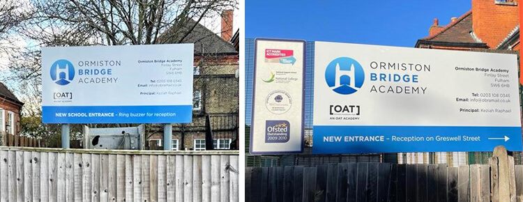 School branding throughout signage